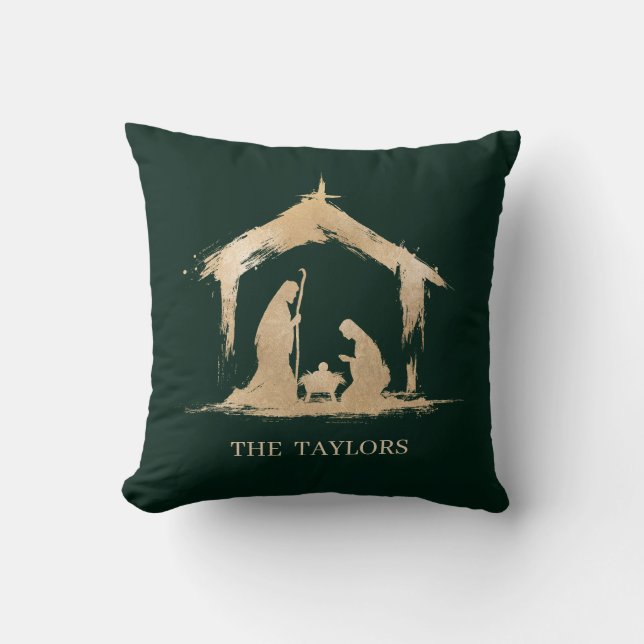 Christmas Religious Nativity Scene Family Photo Throw Pillow (Front)
