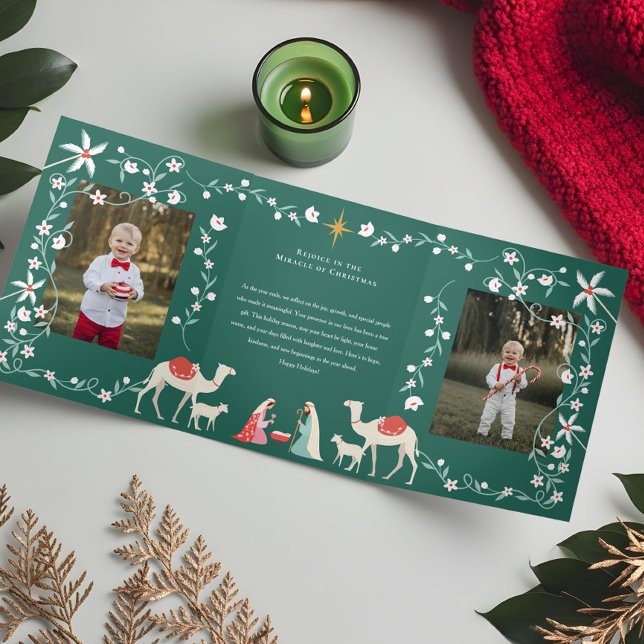Christmas Religious Nativity Scene Family Photo Tri-Fold Holiday Card (Christmas Religious Nativity Scene Family Photo Tri-Fold Holiday Card)