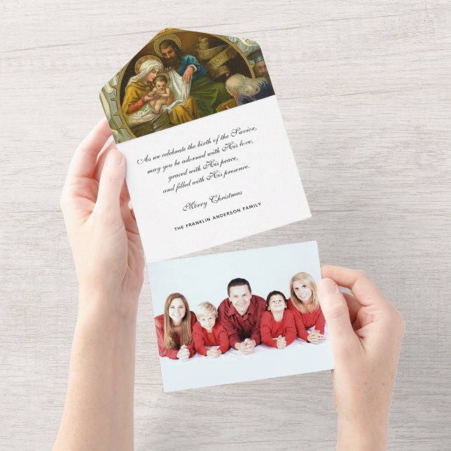 Christmas Religious Photo Jesus Mary Joseph Family All In One Invitation (Tearaway)