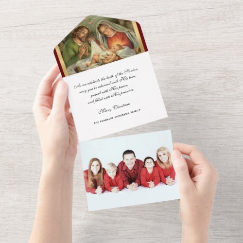 Christmas Religious Photo Virgin Mary Jesus Angels All In One Invitation
