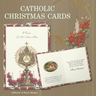 Christmas Religious Poinsettias Jesus Candles Holiday Card