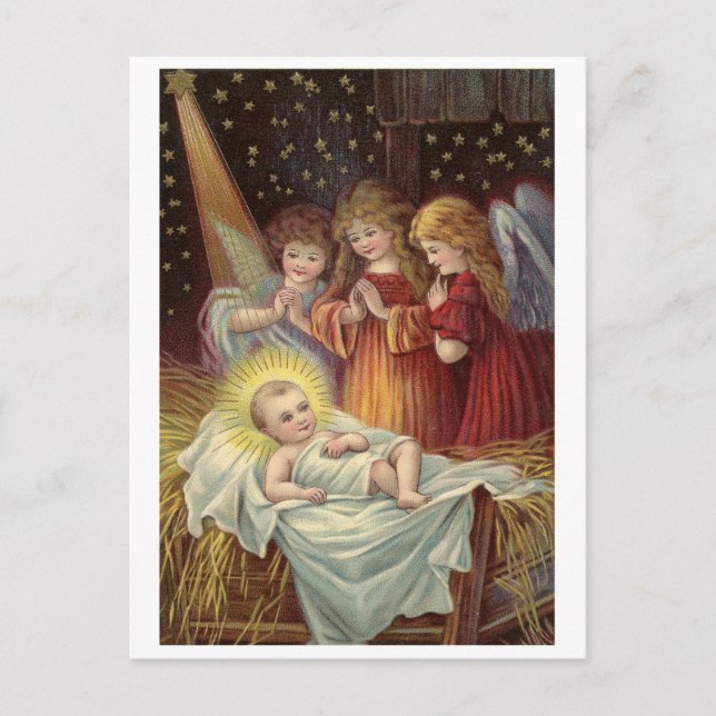 Christmas, religious, vintage holiday greeting postcard (Front)