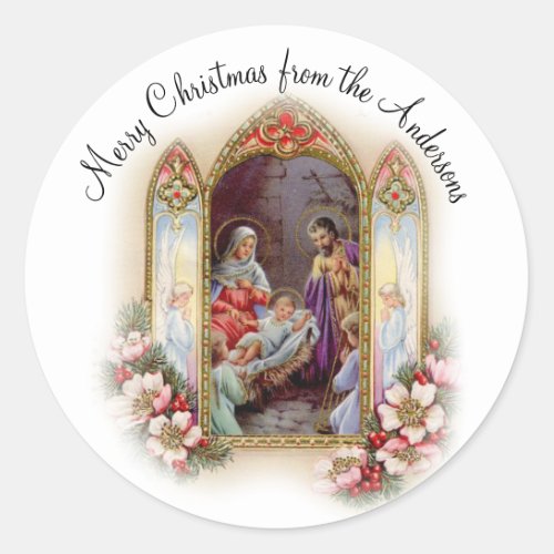 Christmas Religious Vintage Nativity Classic Round Sticker