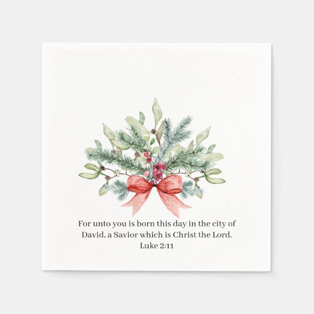 Christmas Religious Watercolor Greenery Napkins (Front)