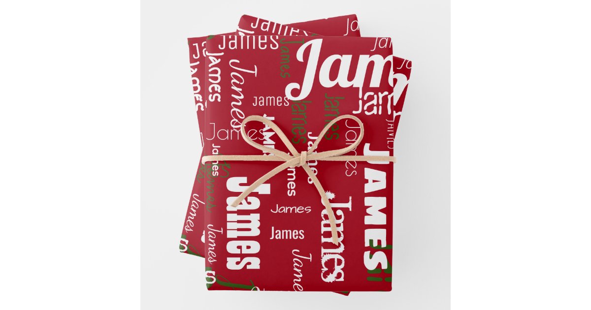 Gift Wrapper Repeating Christmas Repeating Name Red White Green Gift Wrapping Paper Sheets ...