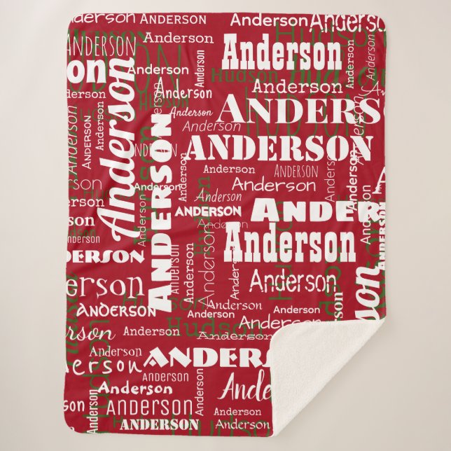 Christmas Repeating Name Red White Green Sherpa Blanket (Front)