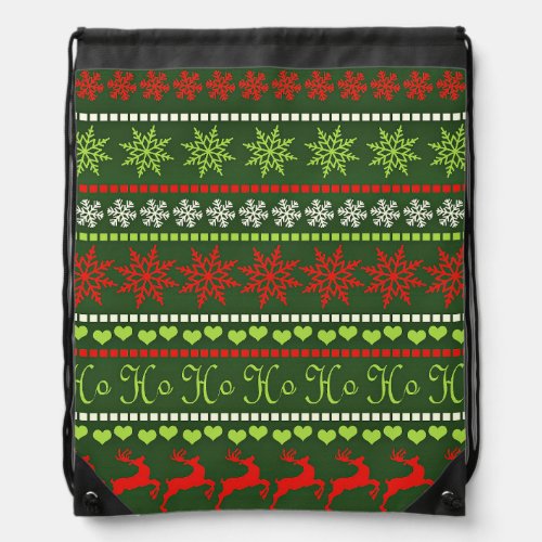 Christmas Repeating Pattern Drawstring Bag