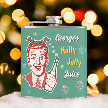 Christmas Retro 50s Holly Jolly Juice Funny Custom Flask by HaHaHolidays at Zazzle