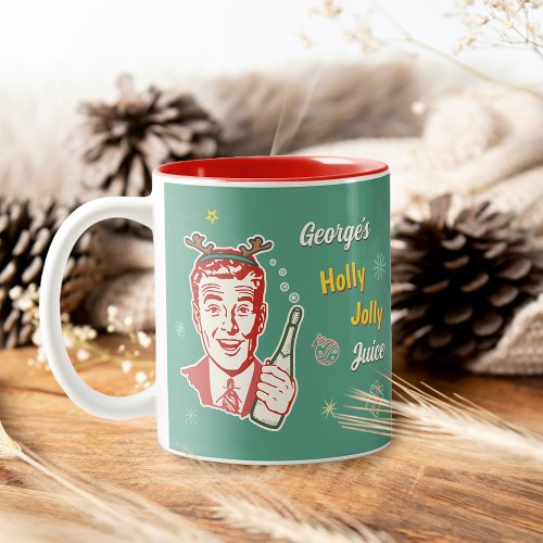 Christmas Retro 50s Holly Jolly Juice Funny Custom Two_Tone Coffee Mug