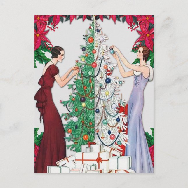 Christmas Retro Art Deco Vintage Elegant Ladies Postcard (Front)