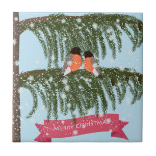 Christmas , Retro , Bullfinches Tile