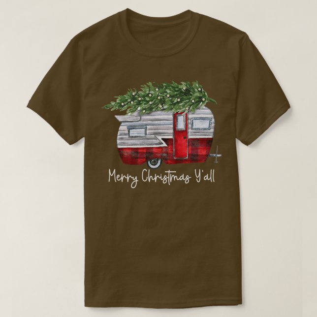Christmas Retro Camping Caravan Xmas Tree Vehicles T-Shirt (Design Front)