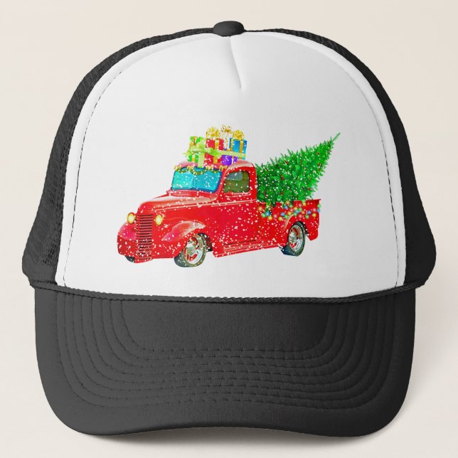 Christmas Retro Car Holiday Trucker Hat (Front)