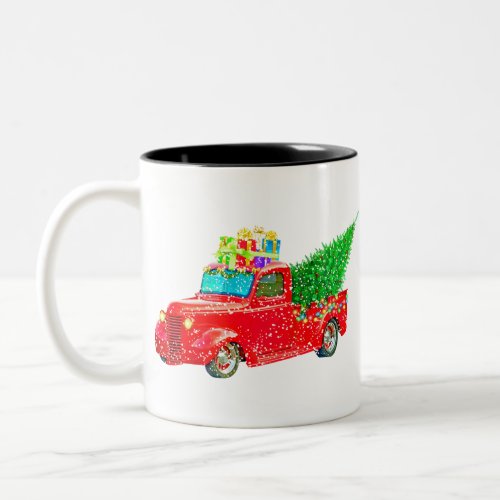 Christmas Retro Car Holiday Two_Tone Coffee Mug