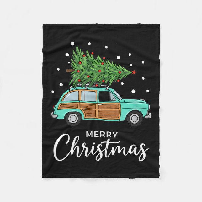 Christmas Retro Car With Christmas Tree - Merry Me Fleece Blanket (Front)