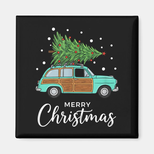 Christmas Retro Car With Christmas Tree - Merry Me Magnet (Front)