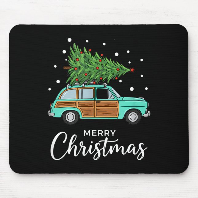 Christmas Retro Car With Christmas Tree - Merry Me Mouse Pad (Front)