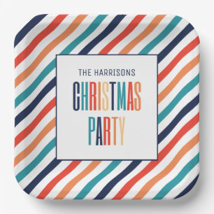 Christmas Retro Colorful Stripes Merry & Bright Paper Plates