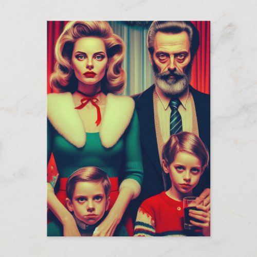 Christmas Retro Creepy Family Portrait Postcard