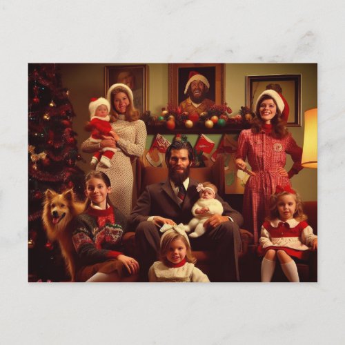 Christmas Retro Creepy Family Portrait Postcard