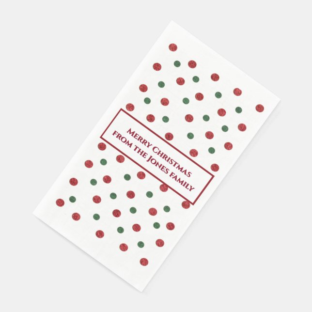 Christmas Retro Dots Pattern Green Red Paper Guest Towels (Corner)