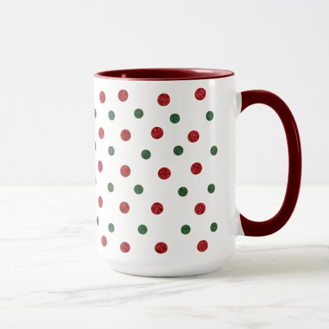 Christmas Retro Dots Pattern Red Green Mug (Right)