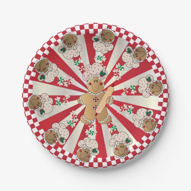 Christmas Retro Gingerbread Bakers Paper Plates (Front)