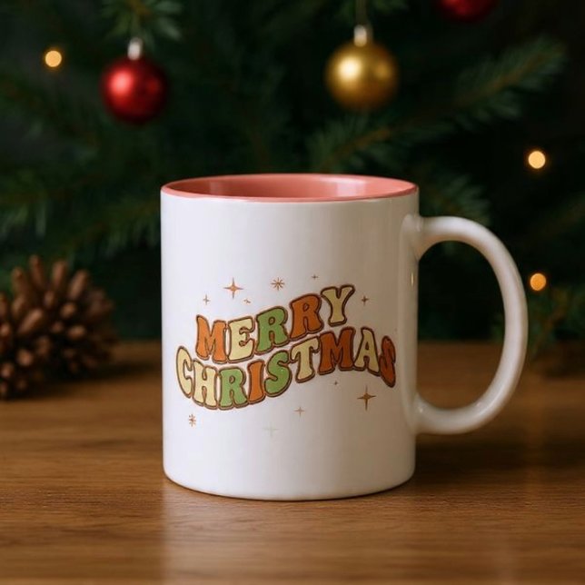 Christmas Retro Groovy Message Two-Tone Coffee Mug (Creator Uploaded)