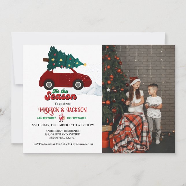 Christmas Retro Groovy twins birthday party Invitation (Front)