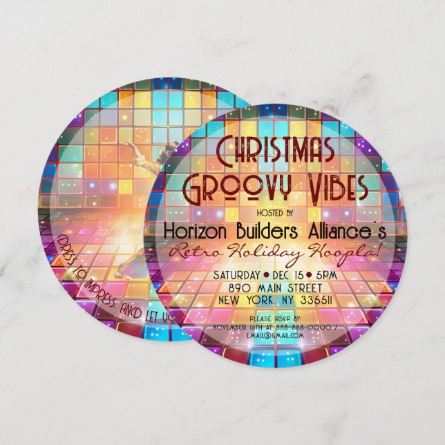 Christmas Retro Groovy Vibes Party Invitation (Front/Back)