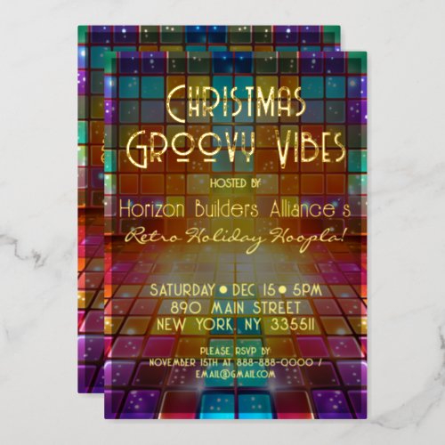 Christmas Retro Groovy Vibes Party Invitation Foil Invitation