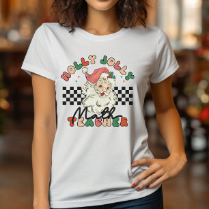 Christmas Retro Holly Jolly Math Teacher White  T-Shirt