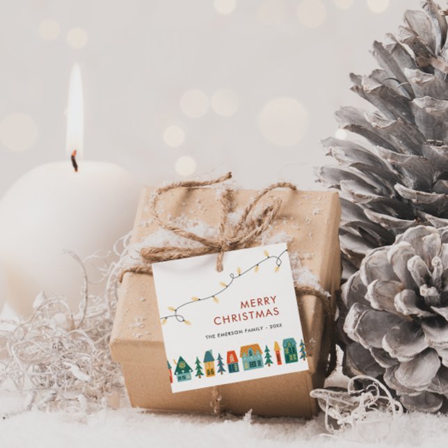 Christmas Retro Houses Favor Tags (Holiday Houses Gift Tags)