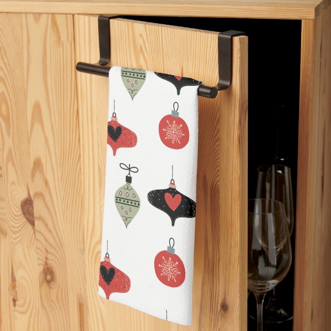 Christmas Retro Mid Century Ornaments Kitchen Towel (Thirds Fold)