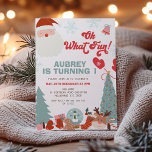 Christmas Retro Oh What Fun 1st Birthday  Invitation<br><div class="desc">Christmas Retro Oh What Fun 1st Birthday Invitation

Cute Christmas themed birthday invitation featuring Santa Claus red retro style heading,  Christmas trees,  Christmas sock,  reindeer,  snowman,  gingerbread man and more.</div>