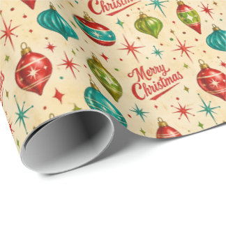 Christmas Retro Ornaments Holiday Wrapping Paper