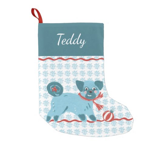 Christmas Retro Pug Dog Cute Vintage Modern Colors Small Christmas Stocking