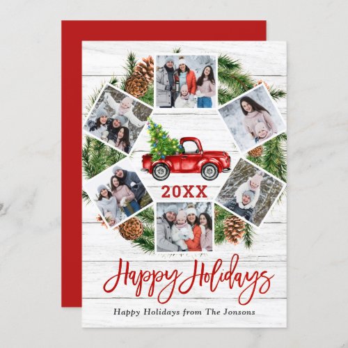 Christmas Retro Red Farm Truck Greeting 6 PHOTO Holiday Card