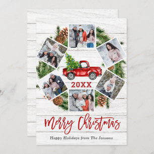 Christmas Retro Red Farm Truck Greeting 6 PHOTO Holiday Card