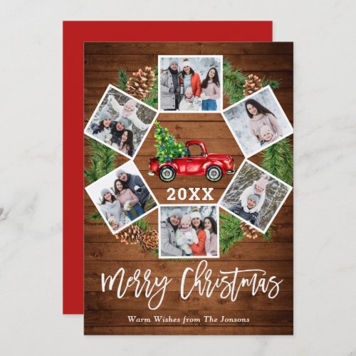 Christmas Retro Red Farm Truck Greeting 6 PHOTO Holiday Card