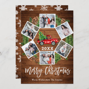 Christmas Retro Red Farm Truck Greeting 6 PHOTO Holiday Card