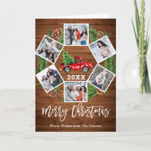 Christmas Retro Red Farm Truck Greeting 6 PHOTO Holiday Card