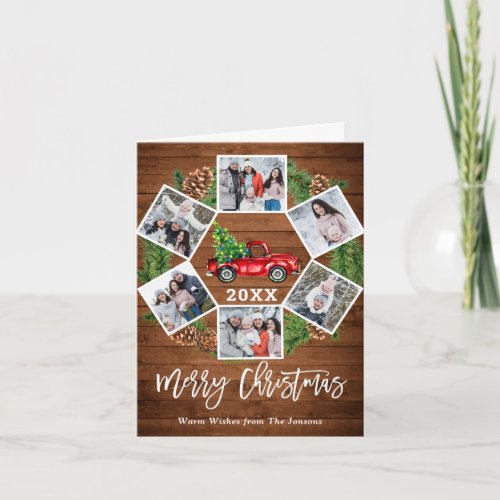 Christmas Retro Red Farm Truck Greeting 6 PHOTO Holiday Card