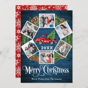 Christmas Retro Red Farm Truck Greeting 6 PHOTO Holiday Card