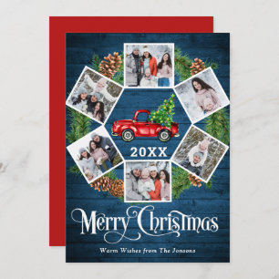 Christmas Retro Red Farm Truck Greeting 6 PHOTO Holiday Card