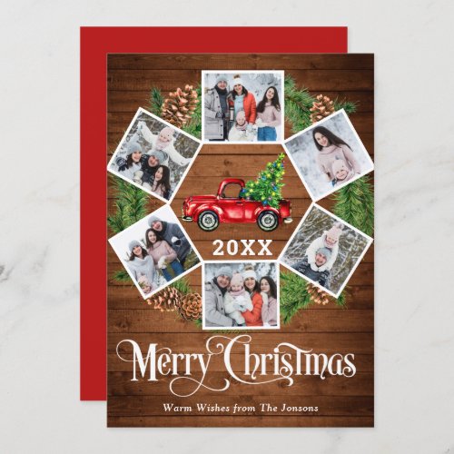 Christmas Retro Red Farm Truck Greeting 6 PHOTO  Holiday Card