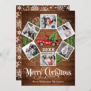 Christmas Retro Red Farm Truck Greeting 6 PHOTO Holiday Card