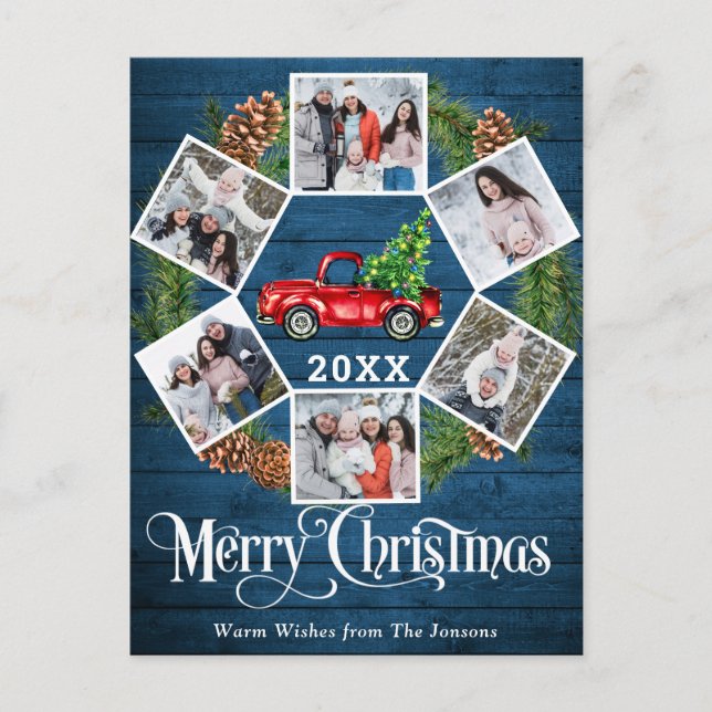 Christmas Retro Red Farm Truck Greeting 6 Photo Postcard (Front)