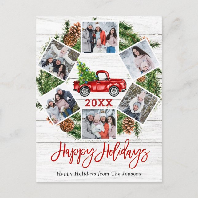 Christmas Retro Red Farm Truck Holiday 6 Photo Postcard (Front)