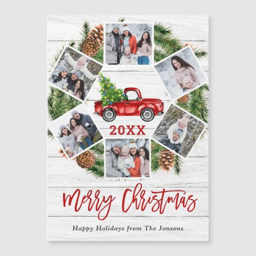 Christmas Retro Red Farm Truck PHOTO Magnetic Card